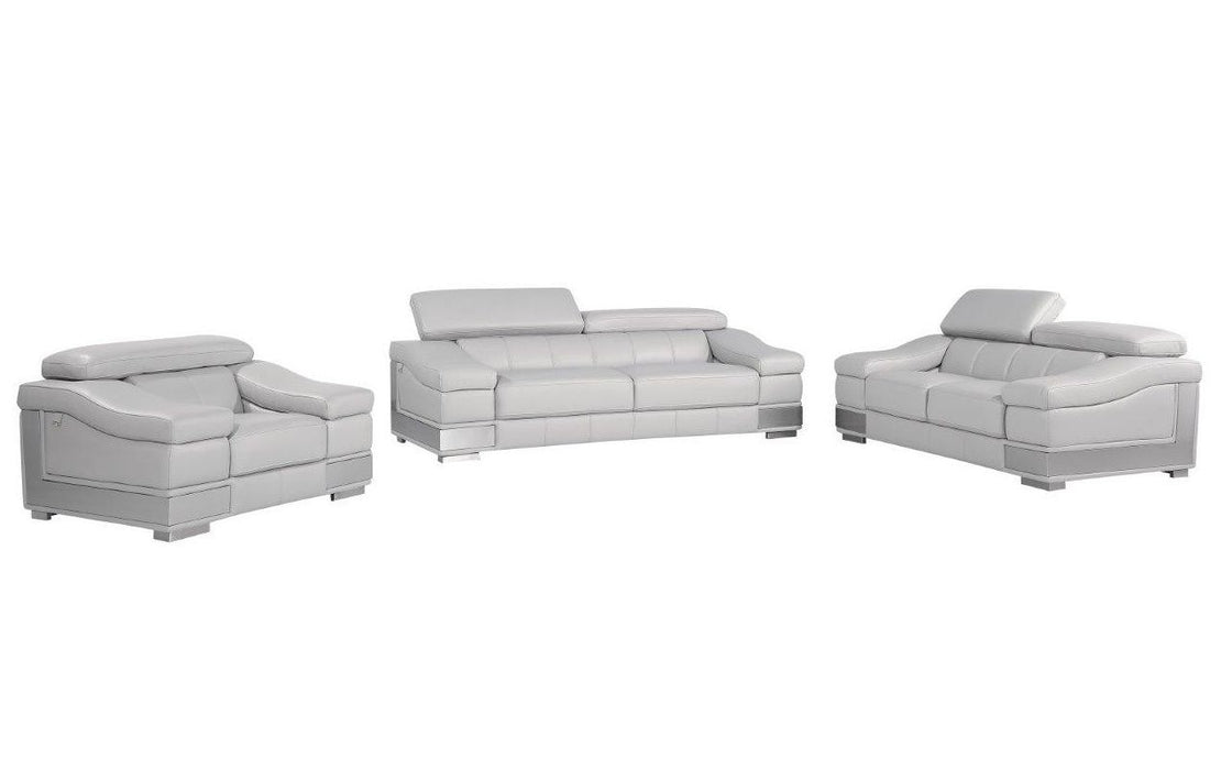 Three Piece Italian Leather Six Person Indoor Seating Set - Light Gray