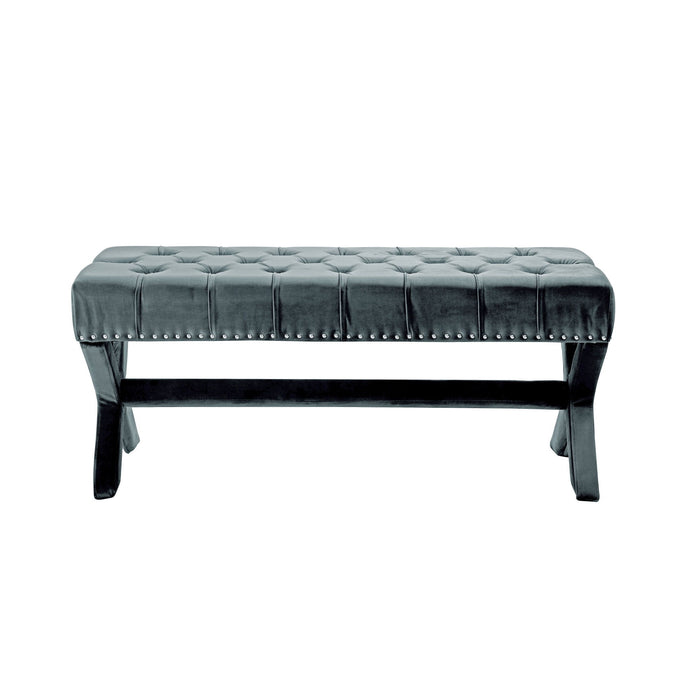 Upholstered Velvet Bench - Slate Blue