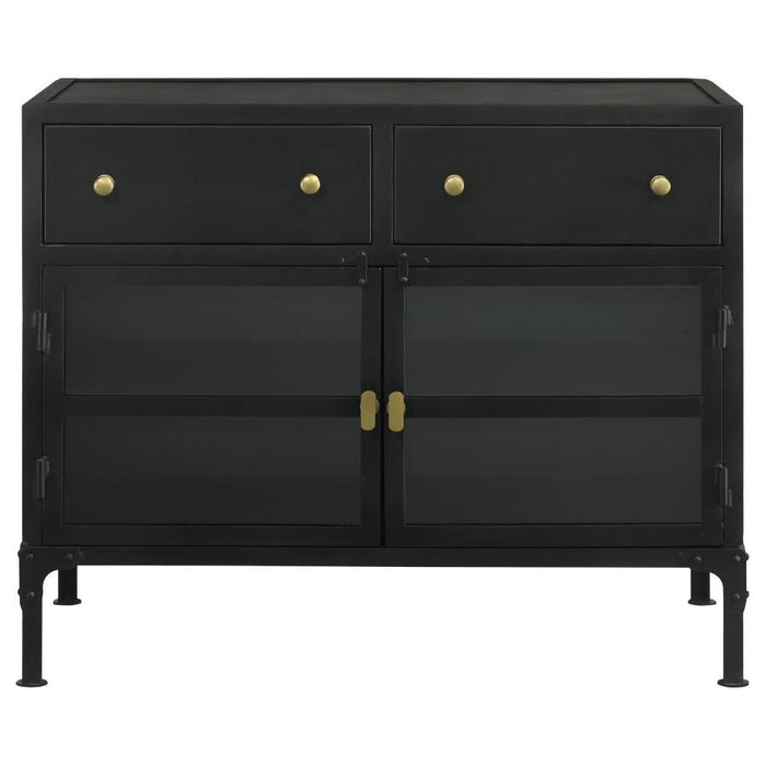 Sadler - 2-Drawer Accent Cabinet With Glass Doors - Black - Simple Home Plus