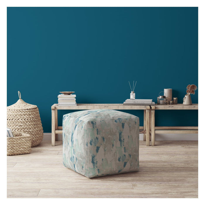 Canvas Abstract Pouf Ottoman - Blue / White