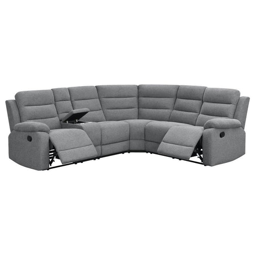 David - 3 Piece Upholstered Motion Sectional With Pillow Arms - Smoke - Simple Home Plus