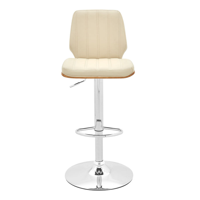 Faux Leather And Steel Swivel Adjustable Height Bar Chair - Cream / Silver