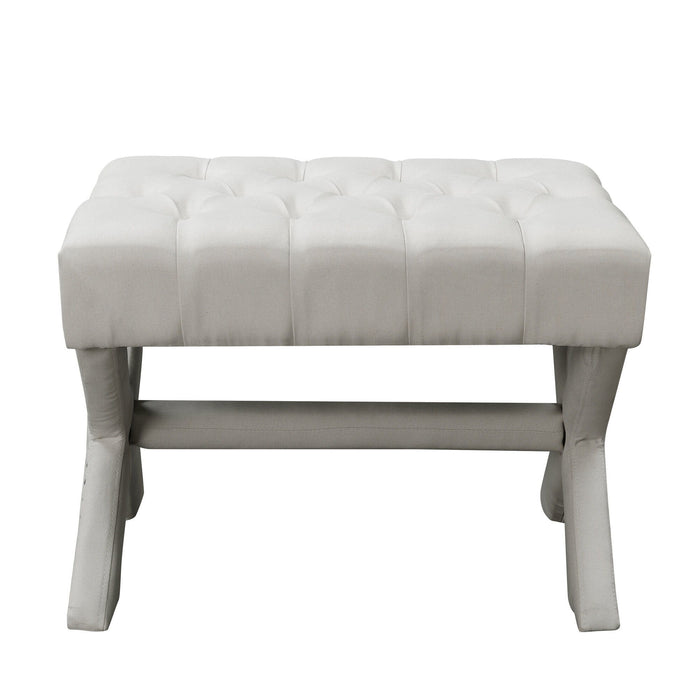 Linen Tufted Ottoman - Cream