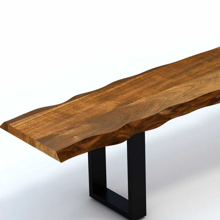 Live Edge Acacia Wood Bench With Black Metal Legs - Brown