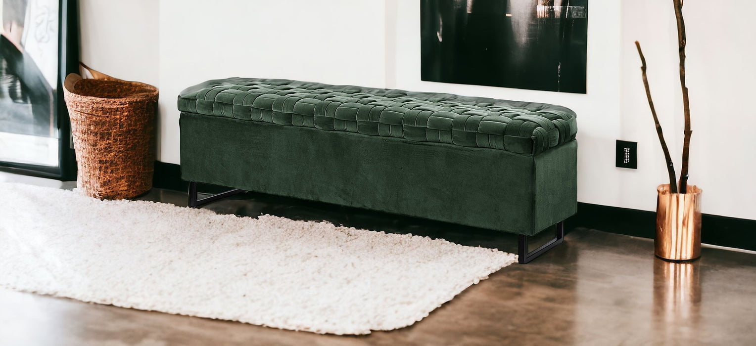 Upholstered Velvet Bench With Flip Top - Hunter Green