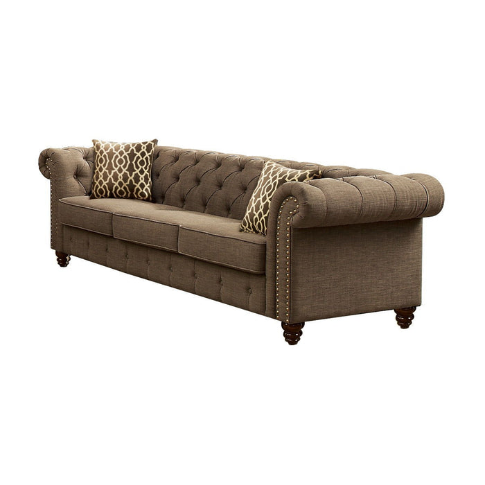 Linen Sofa And Toss Pillows With Black Legs - Brown