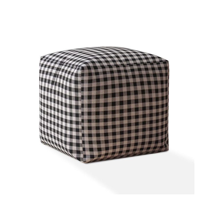 Cotton Gingham Pouf Cover - Black / Gray