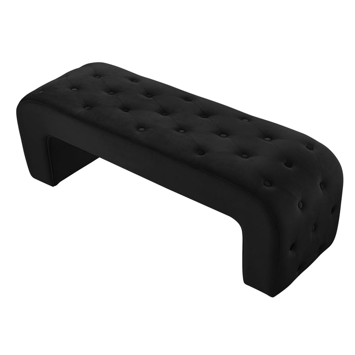 Velvet Upholstered Bench - Black