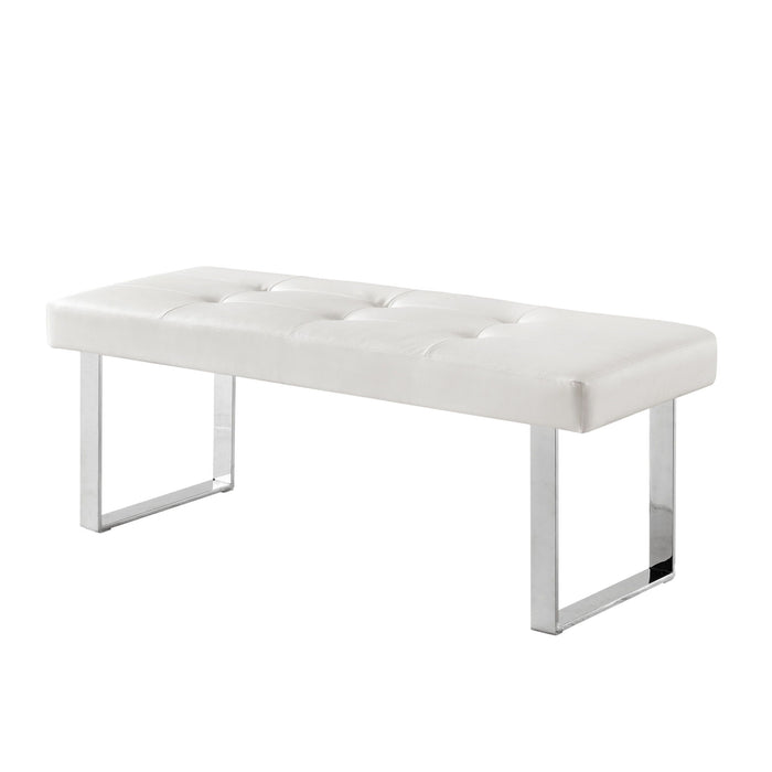 Upholstered Faux Leather Bench - White / Silver