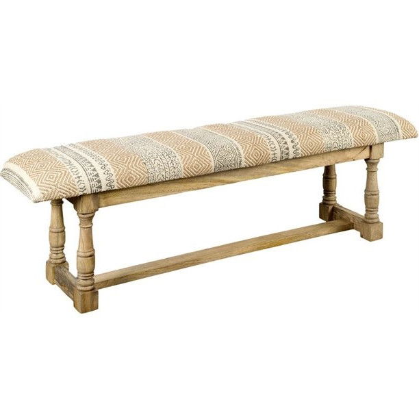 Upholstered Cotton Blend Trellis Bench - Orange / Ivory / Brown