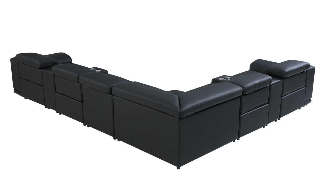 Italian Leather U Shaped Power Reclining Eight Piece Corner Sectional With Console - Black