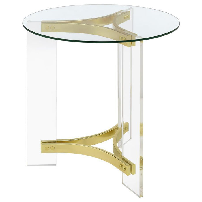 Janessa - Round Glass Top End Table With Acrylic Legs - Clear And Matte Brass - Simple Home Plus