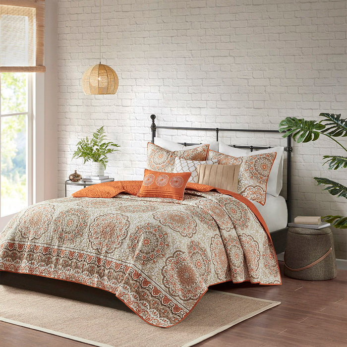 Tangiers - King 6 Piece Reversible Coverlet Set - Orange