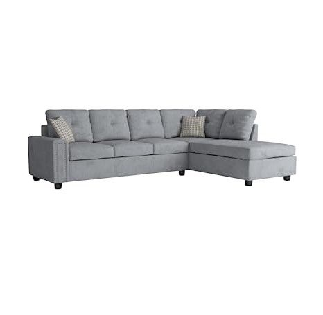 Stationary L Shaped Sofa And Chaise - Gray Velvet