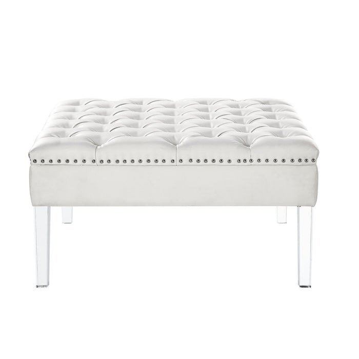 Faux Leather Cocktail Ottoman - White / Clear