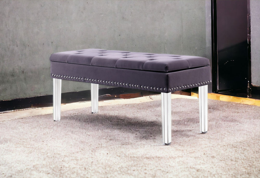 Upholstered Velvet Entryway Bench With Flip Top - Clear / Gray