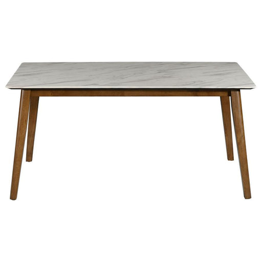 Everett - Faux Marble Top Dining Table - Natural Walnut And White - Simple Home Plus