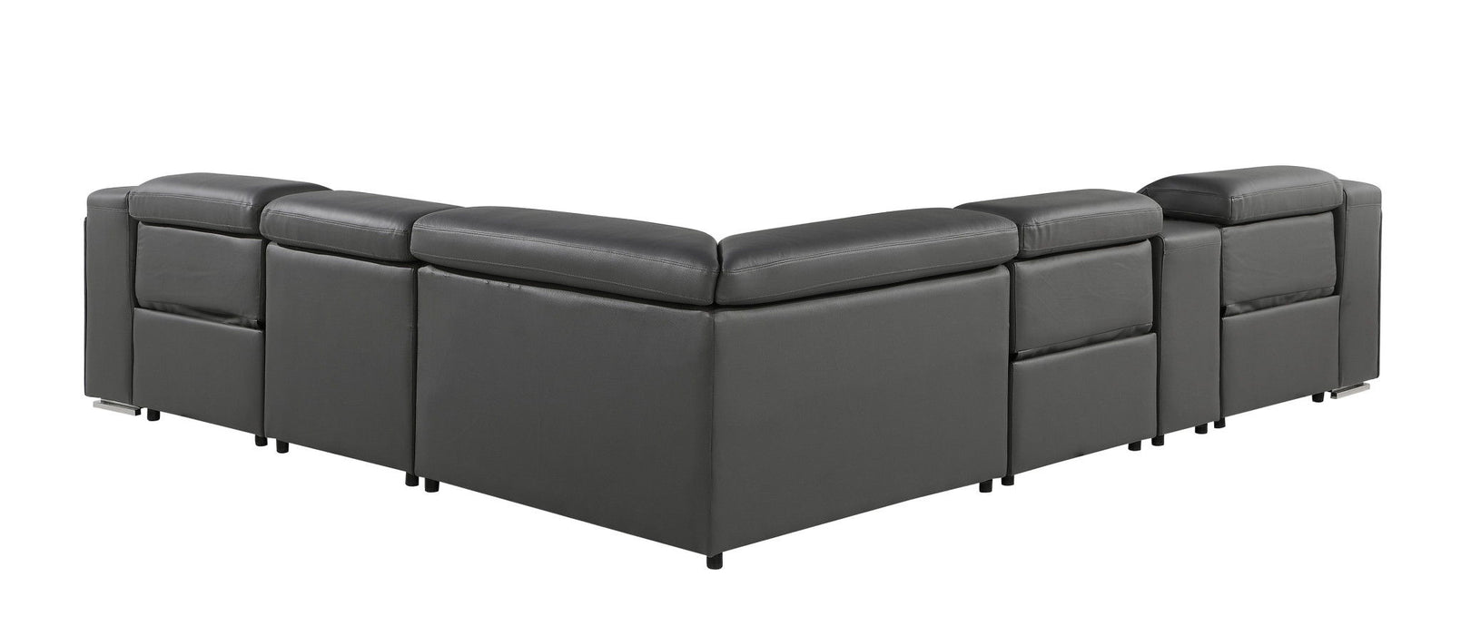 Italian Leather Power Reclining L Shaped Six Piece Corner Sectional With Console - Dark Gray