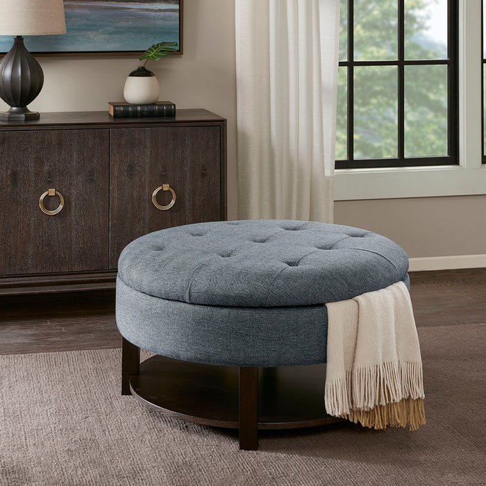 Miller - Round Storage Ottoman - Denim / Brown