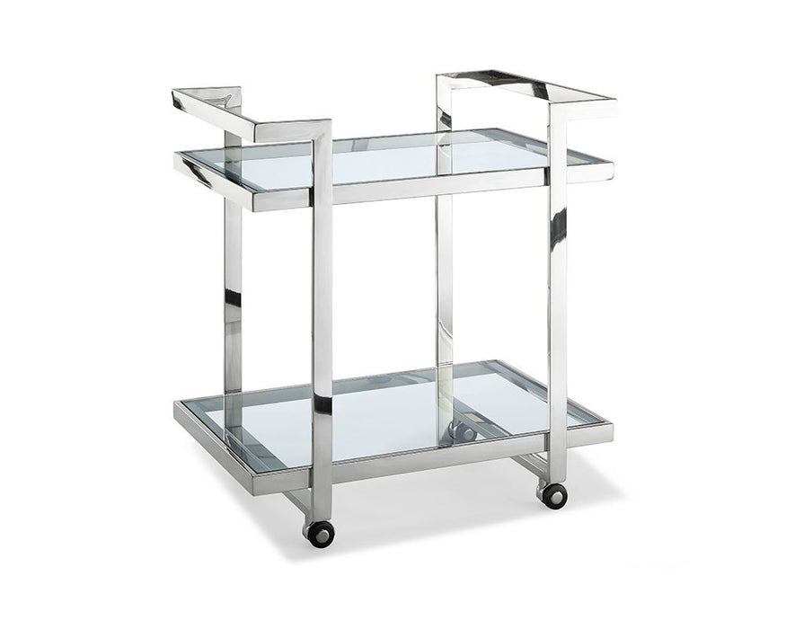 Side Table Or Bar Cart Glass Stainless Steel Base On Castors - Clear