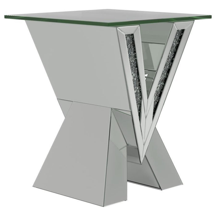 Taffeta - V-Shaped End Table With Glass Top - Silver - Simple Home Plus