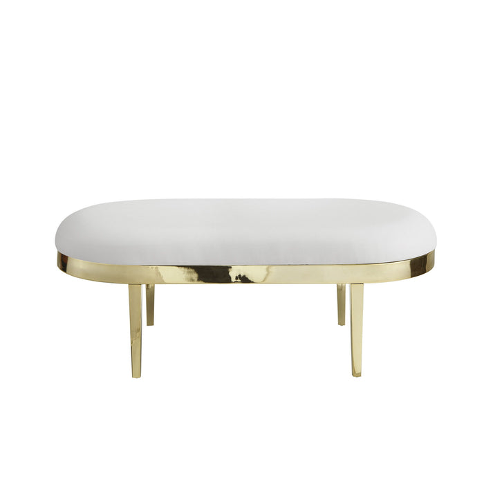 Faux Leather Bench Upholstered - White / Gold