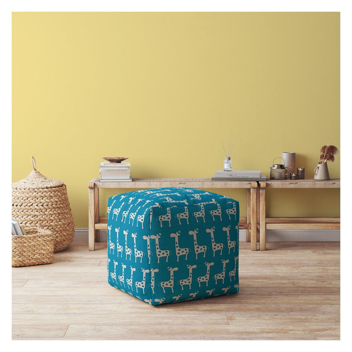 Cotton Giraffe Pouf Ottoman - Blue / White