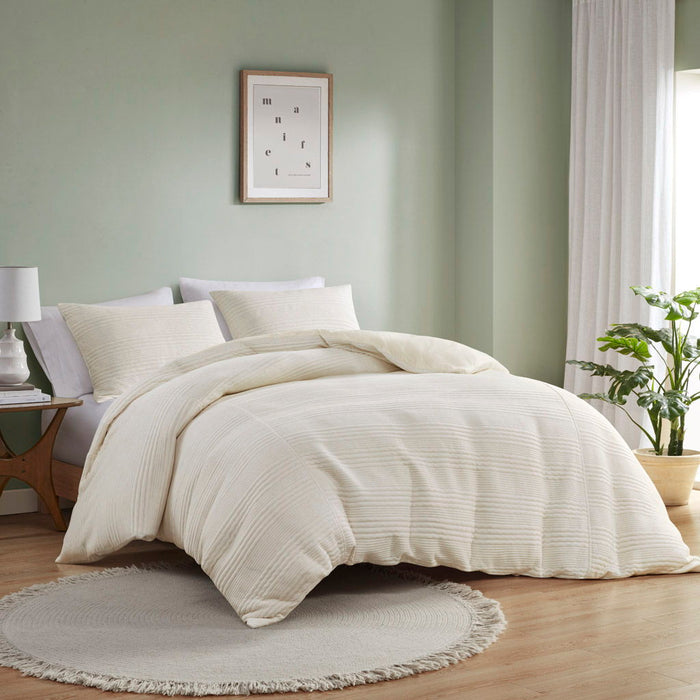 Wyatt - 3 Piece Full Knitted Jersey Duvet Cover Set - Ivory