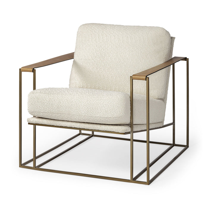 Wood Linen Arm Chair - Cream / Brown