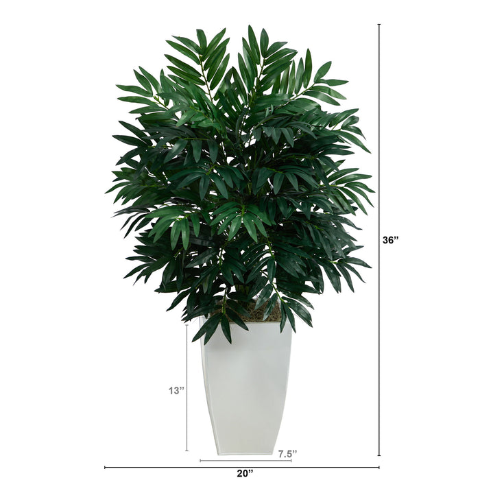 3' Bamboo Palm Artificial Plant in White Metal Planter