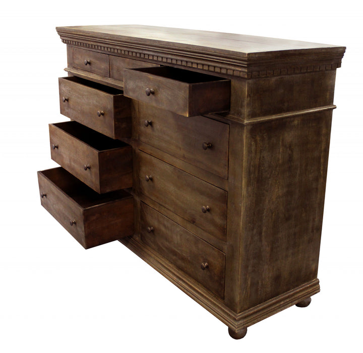 Solid Wood Nine Drawer Gentleman'S Chest - Tobacco