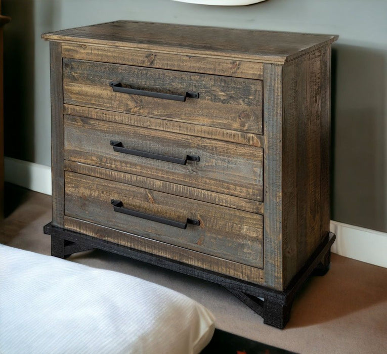 Solid Wood Three Drawer Chest - Brown / Gray