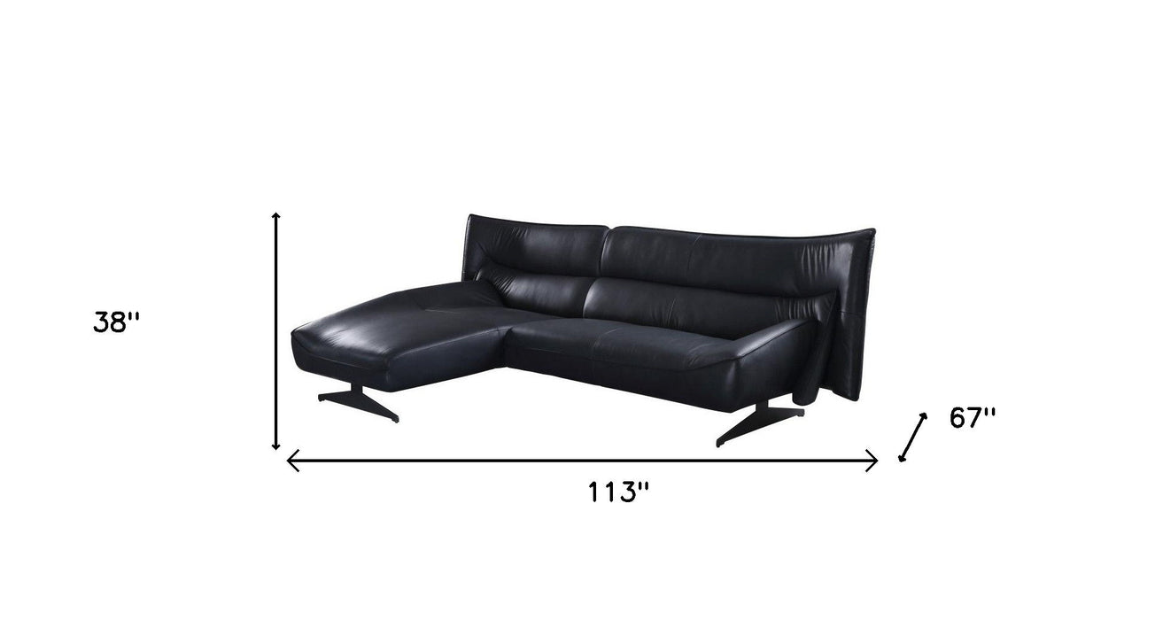 Top Grain Leather L Shaped Two Piece Sofa And Chaise Sectional - Dark Gray