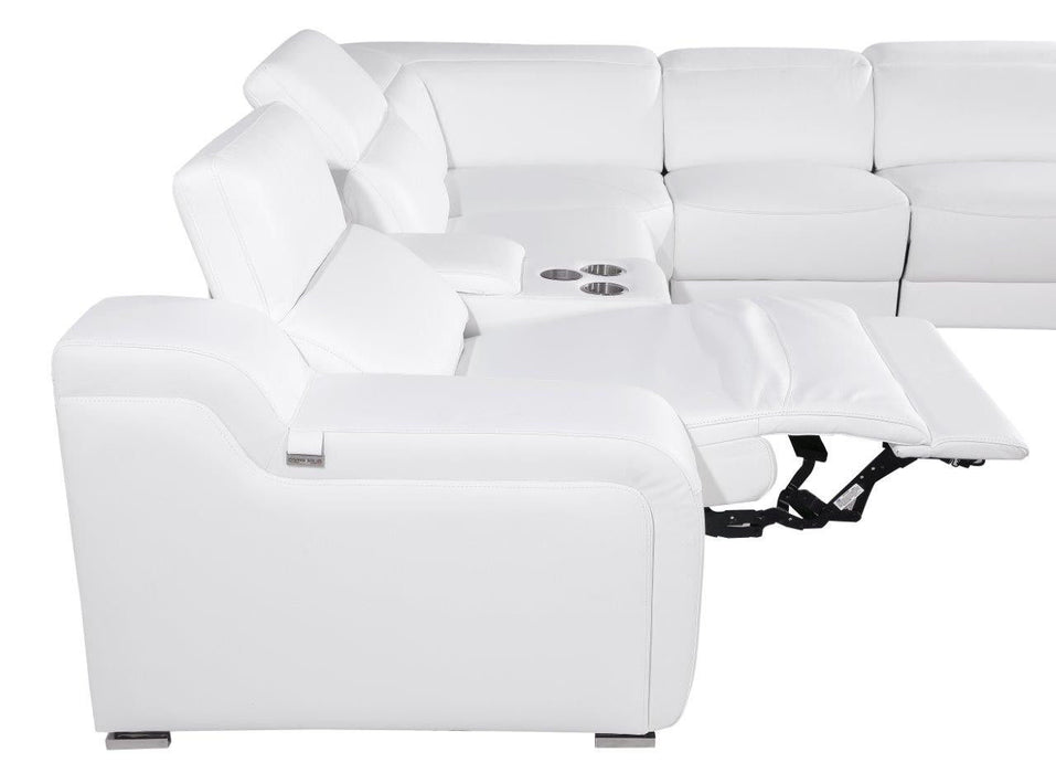 Italian Leather Power Reclining Eight Piece Corner Sectional With Console L Shaped - White