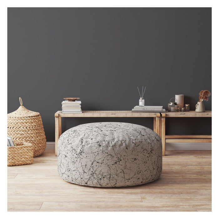 Cotton Round, Abstract Pouf Ottoman - Beige