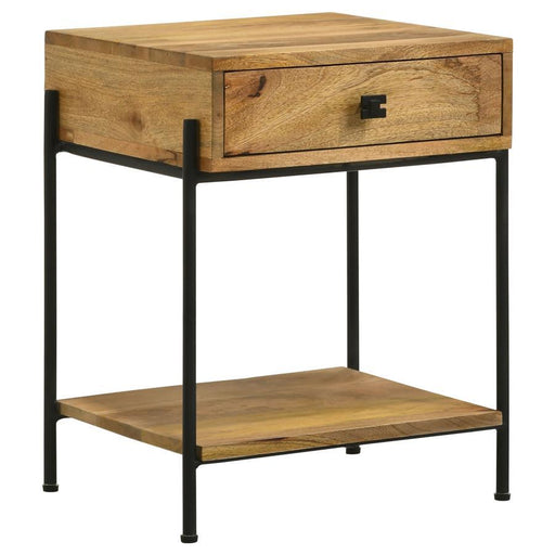 Declan - 1-Drawer Accent Table With Open Shelf - Natural Mango And Black - Simple Home Plus
