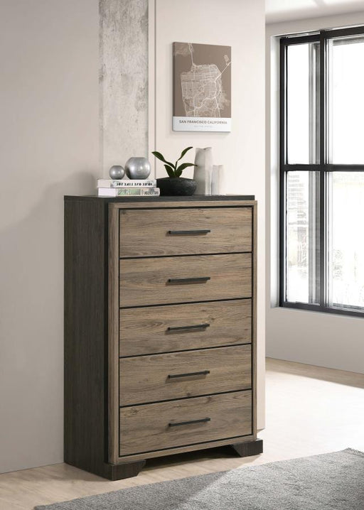 Baker - 5-Drawer Chest - Brown And Light Taupe - Simple Home Plus