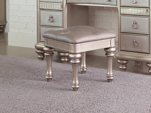 Bling Game - Upholstered Vanity Stool - Metallic Platinum - Simple Home Plus