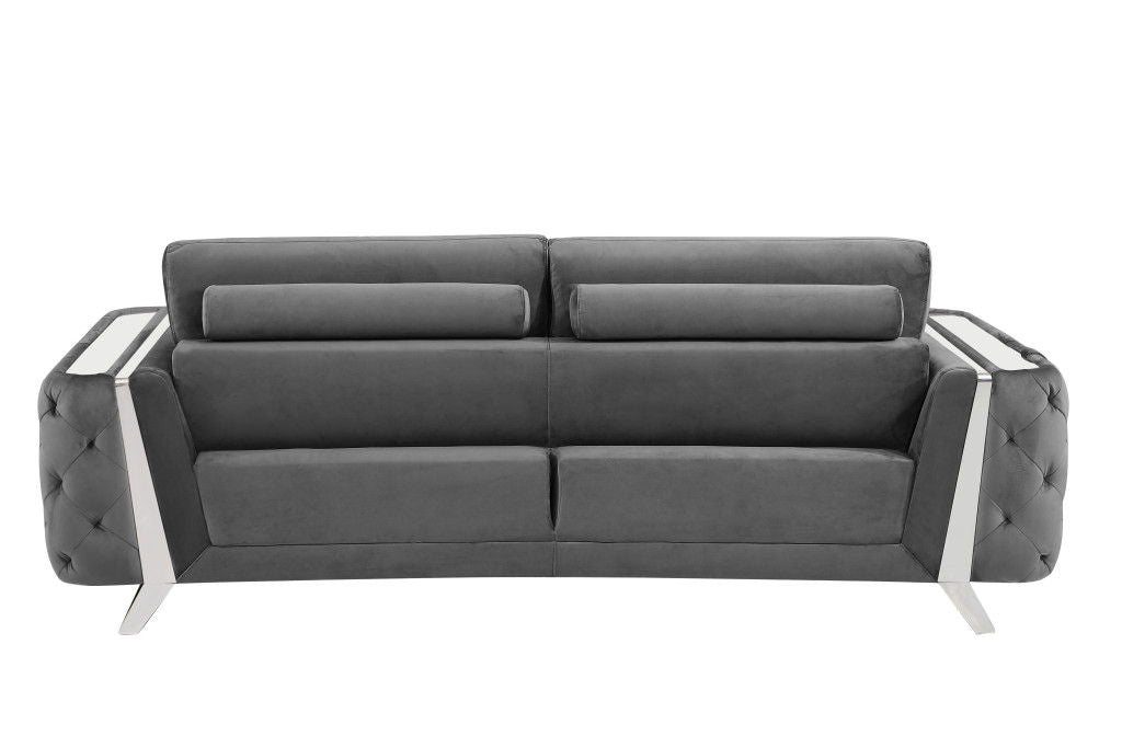 Three Piece Indoor Velvet Six Person Seating Set - Dark Gray