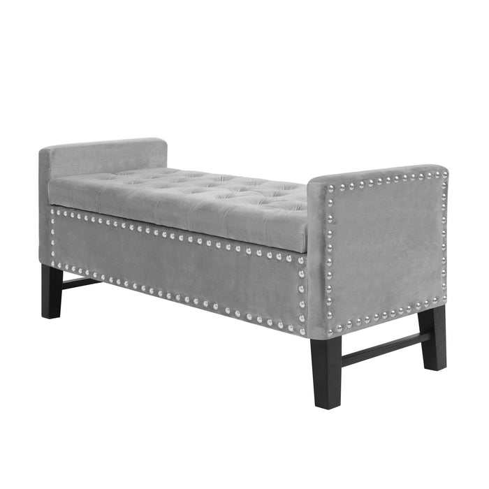 Upholstered Velvet Bench With Flip Top - Light Gray / Black