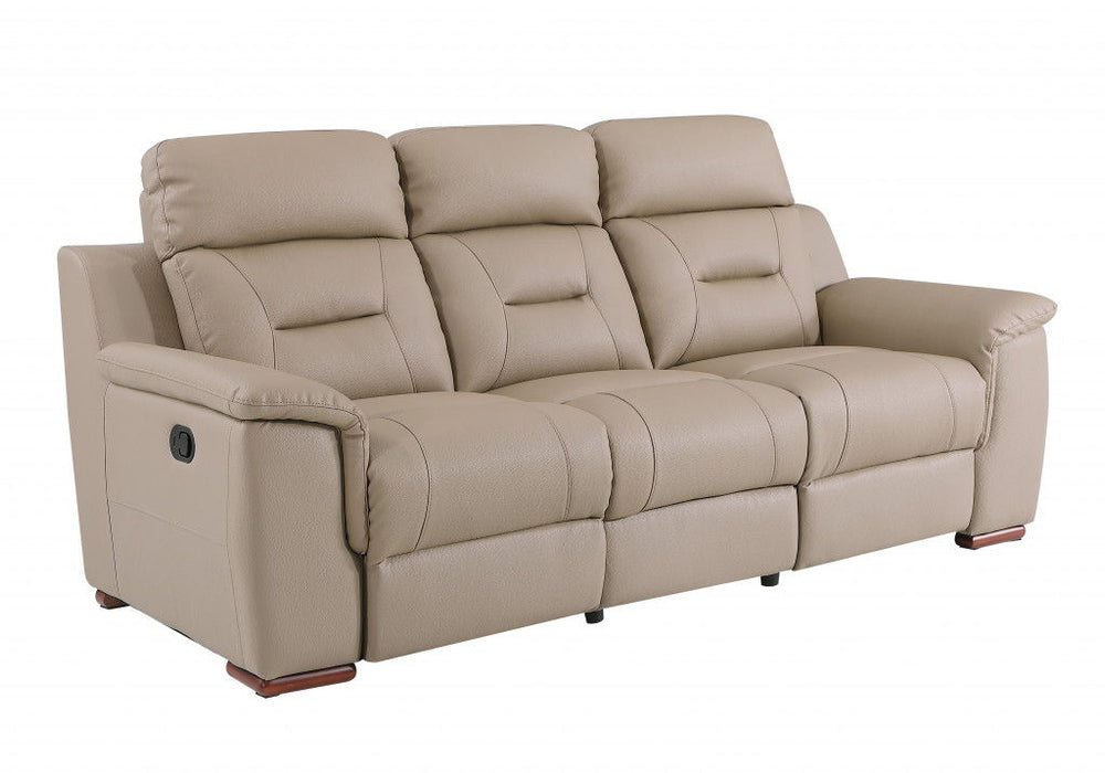 Faux Leather Sofa With Brown Legs - Beige