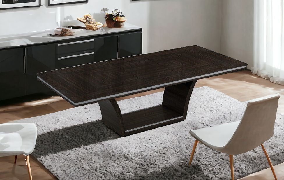 Solid Wood Self - Storing Leaf Pedestal Base Dining Table - Dark Brown