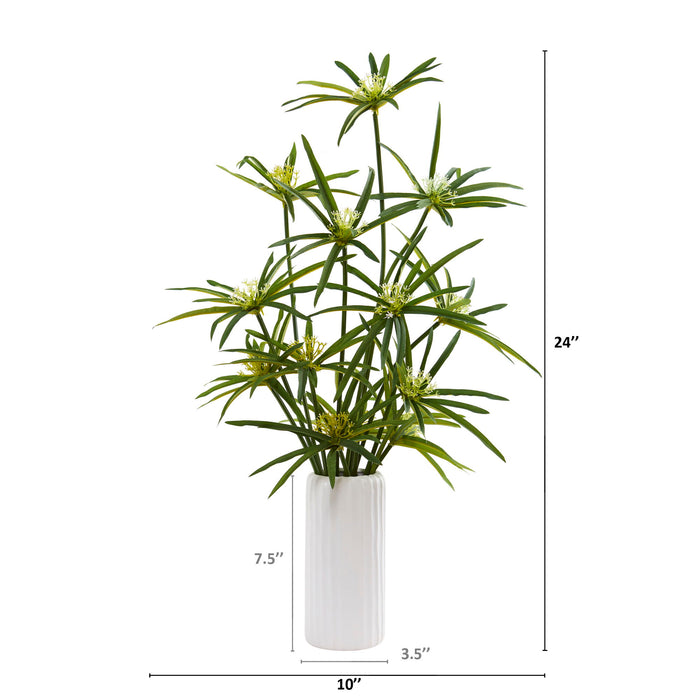 24" Cyperus Artificial Plant in White Planter