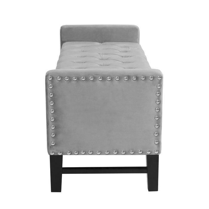 Upholstered Velvet Bench With Flip Top - Light Gray / Black