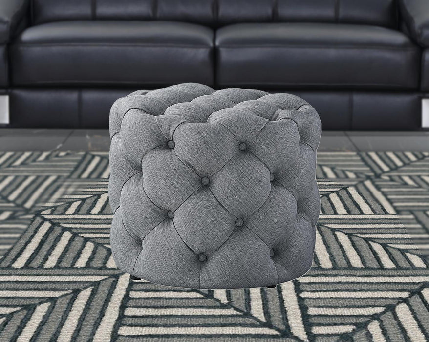 Linen Tufted Round Ottoman - Light Gray