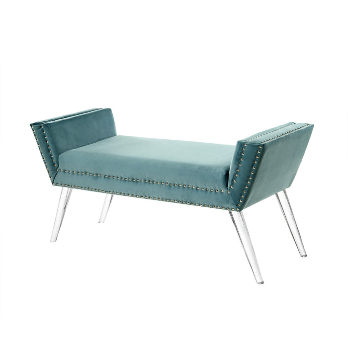 Upholstered Velvet Bench - Slate Blue / Clear