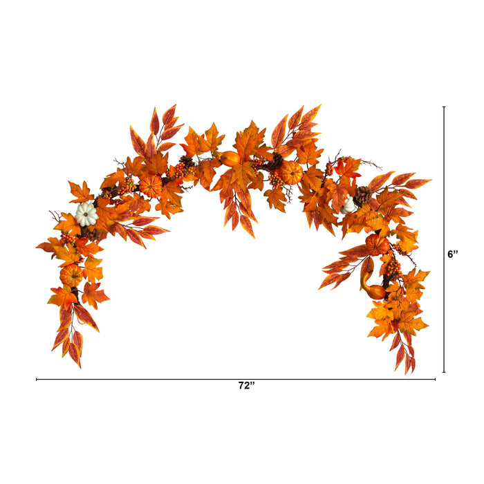 6 Maple Leave, Pumpkin and Pinecone Artificial Garland