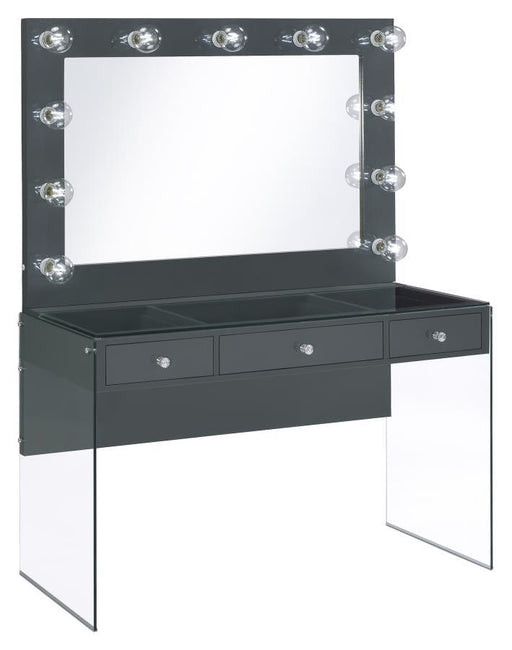 Afshan - 3-Drawer Vanity Desk With Lighting Mirror - Gray High Gloss - Simple Home Plus