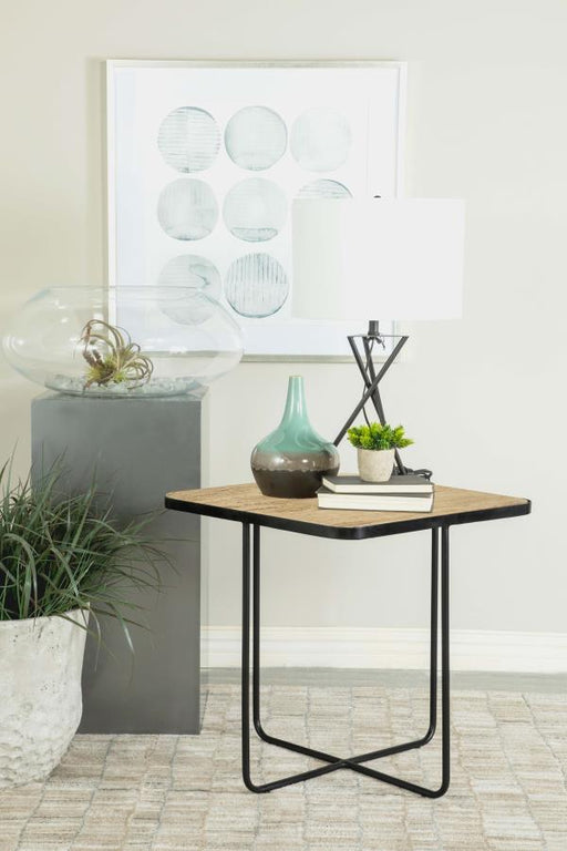 Elyna - Square Accent Table - Travertine And Black - Simple Home Plus