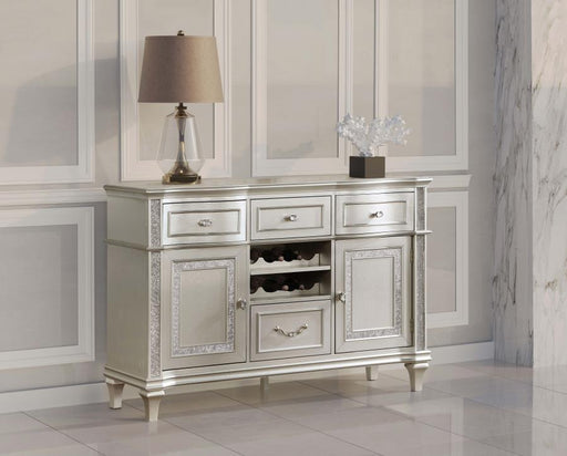 Evangeline - 4-Drawer Sideboard Server With Faux Diamond Trim - Silver Oak - Simple Home Plus